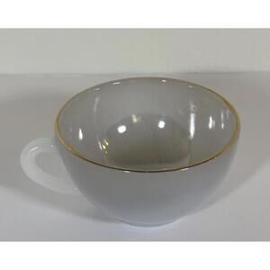 Arcopal France Milk Glass Teacup with Gold Rim Vintage White Opal Glass